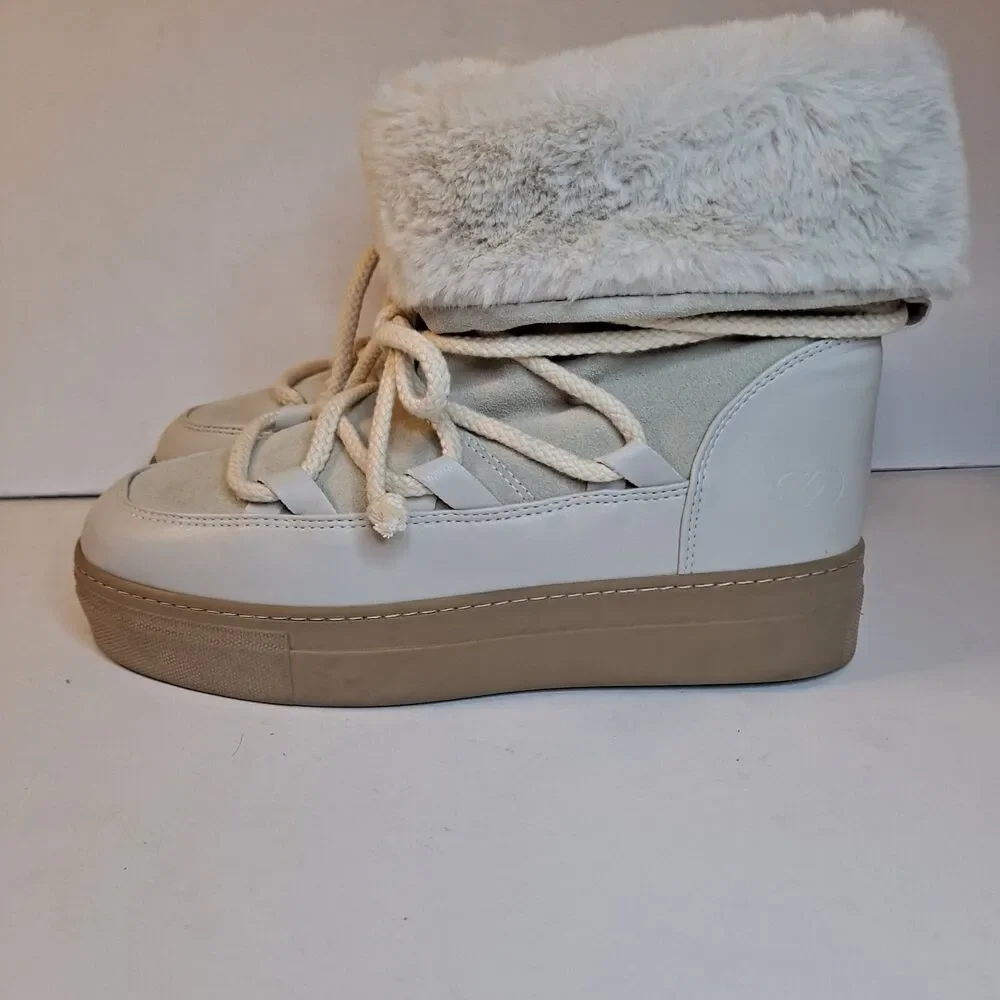 CALIA by Carrie Underwood Boots Women's Hailey Ivory Leather Faux Fur Sz 9-1/2